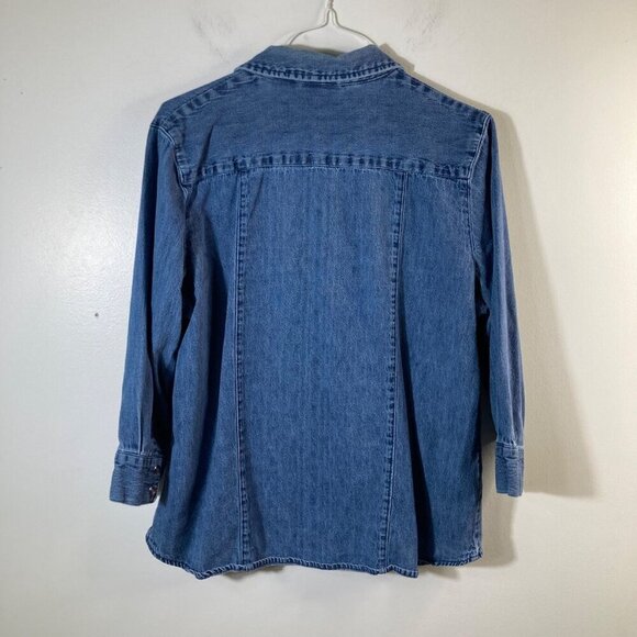Womens Vintage Faded Glory Pearl Snap Western Shirt 3/4 Sleeve Blue L Cotton - Picture 2 of 7